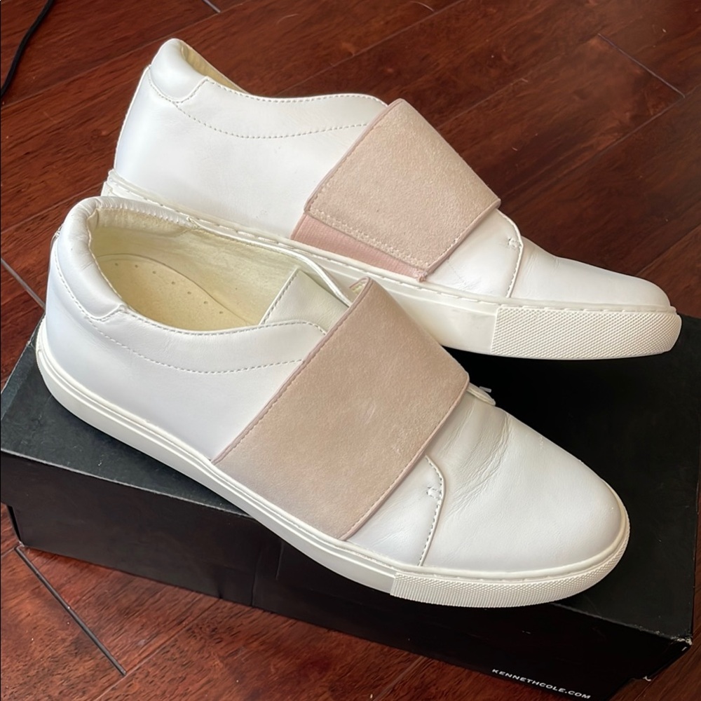 NIB Kenneth Cole Konner White Pink Leather Slip In Sneakers 8